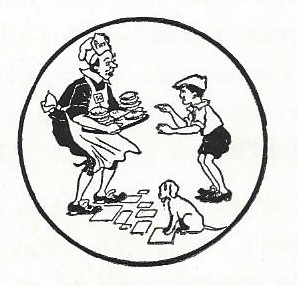 Drawing of pie man with boy and dog
